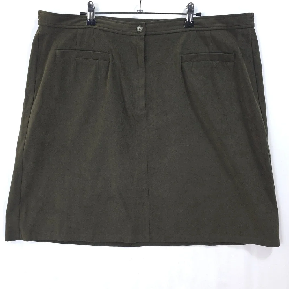 Villager‎ Signature Skirt Women 20W Faux Suede Olive Green Dark Academia Classic